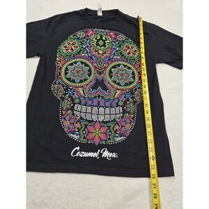 Euro Comfort Cozumel Mexico Sugar Skull T Shirt Mens M Black Neon‎ Day of Dead